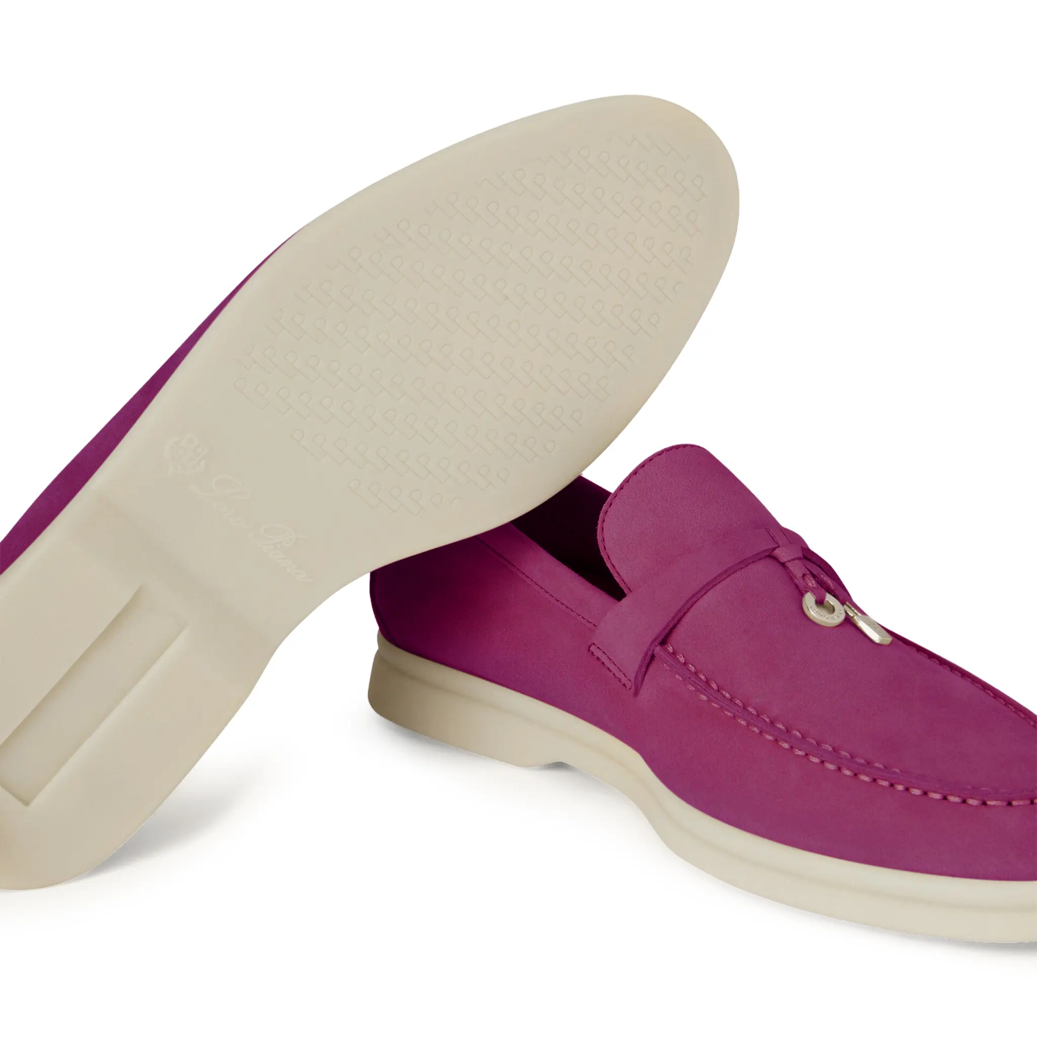 Sole Side View of Loro Piana Summer Charms Suede Purple Daisy Loafers FAE5444_K01P